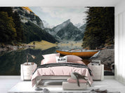 3D Mountain River Trees Boat Landscape Wall Mural Wallpaper GD 2939- Jess Art Decoration