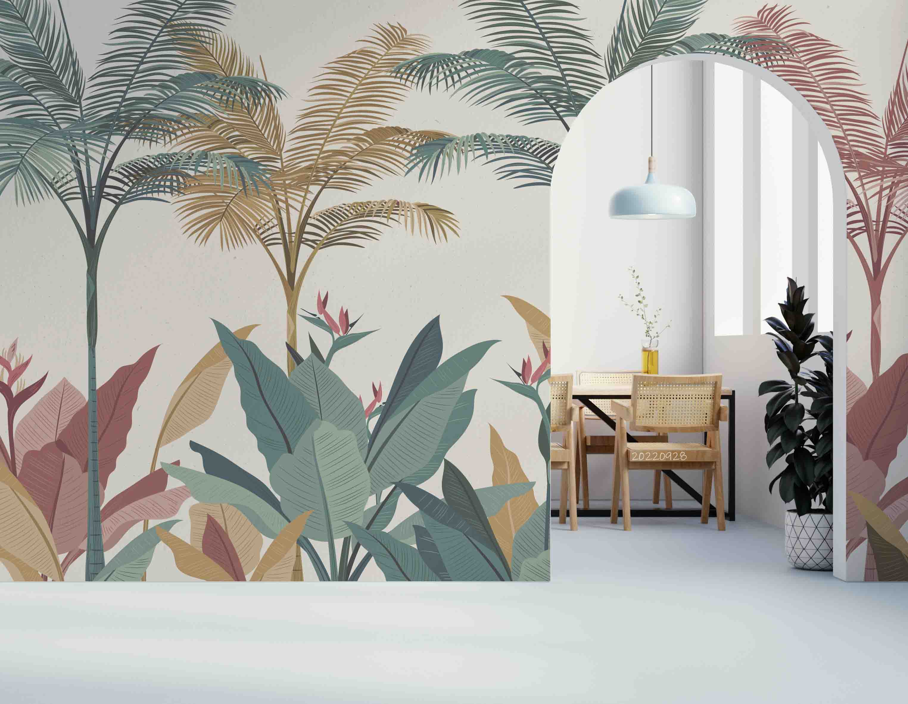 3D Tropical Watercolor Coconut Tree Leaves Wall Mural Wallpaper GD 3317- Jess Art Decoration