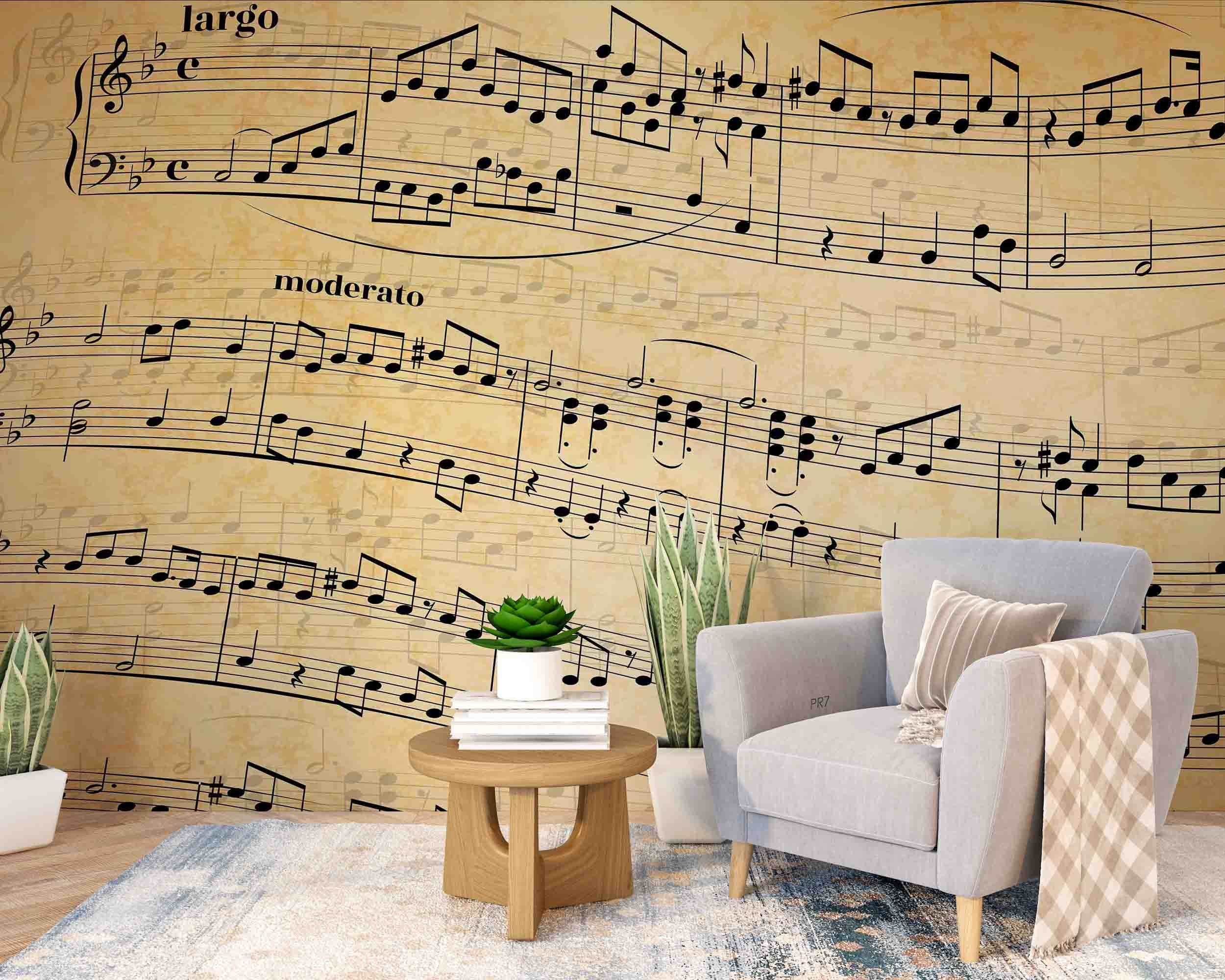 3D Musical Notes Abstract Old Paper Background Wall Mural Wallpaper GD 4432- Jess Art Decoration