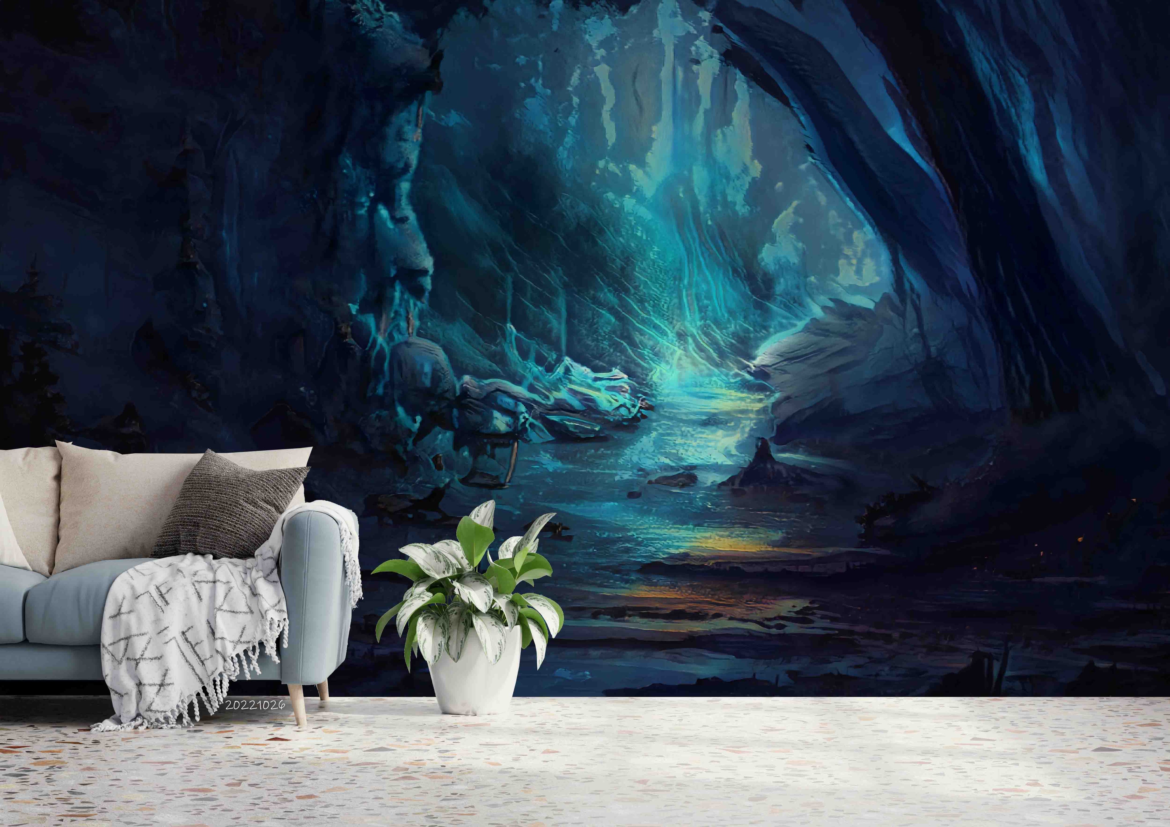 3D Abstract Blue Cave Painting Wall Mural Wallpaper GD 3192- Jess Art Decoration