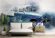 3D Vintage Blue Car Wall Mural Wallpaper GD 4806- Jess Art Decoration