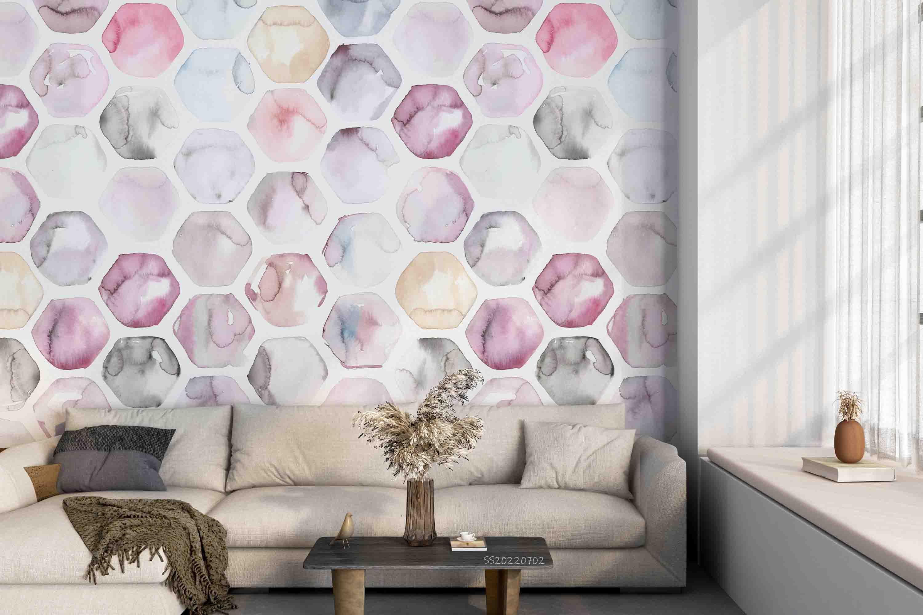 3D Watercolor Hexagonal Honeycomb Fabric Cover Wall Mural Wallpaper GD 5127- Jess Art Decoration