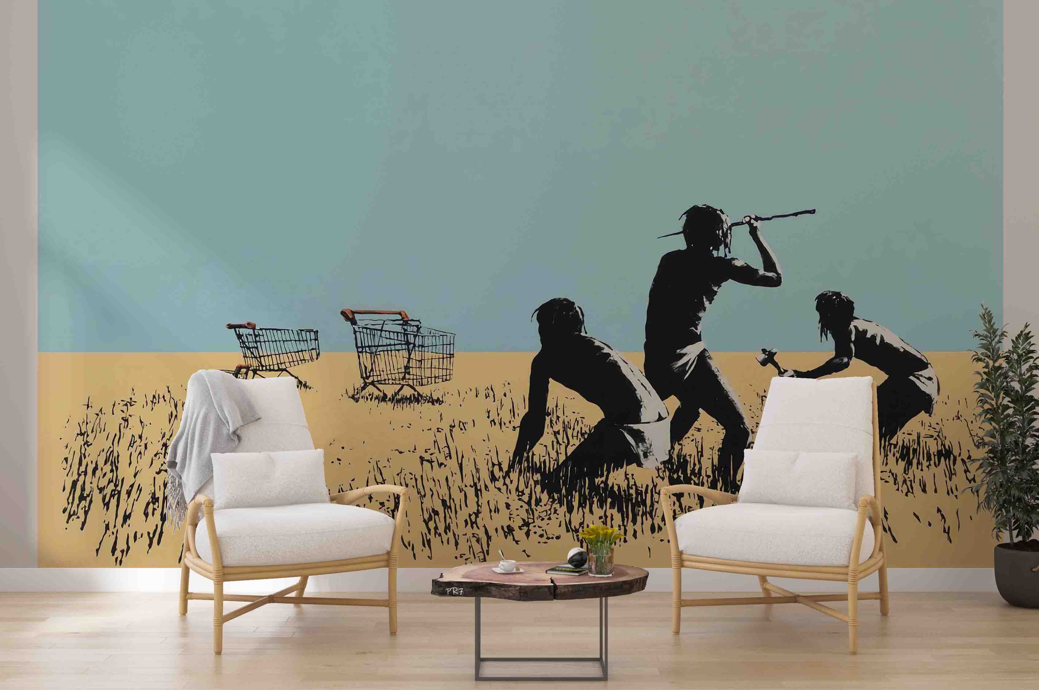 3D Museum Figure Silhouette minimal museum figure silhouette wall mural wallpaper for office