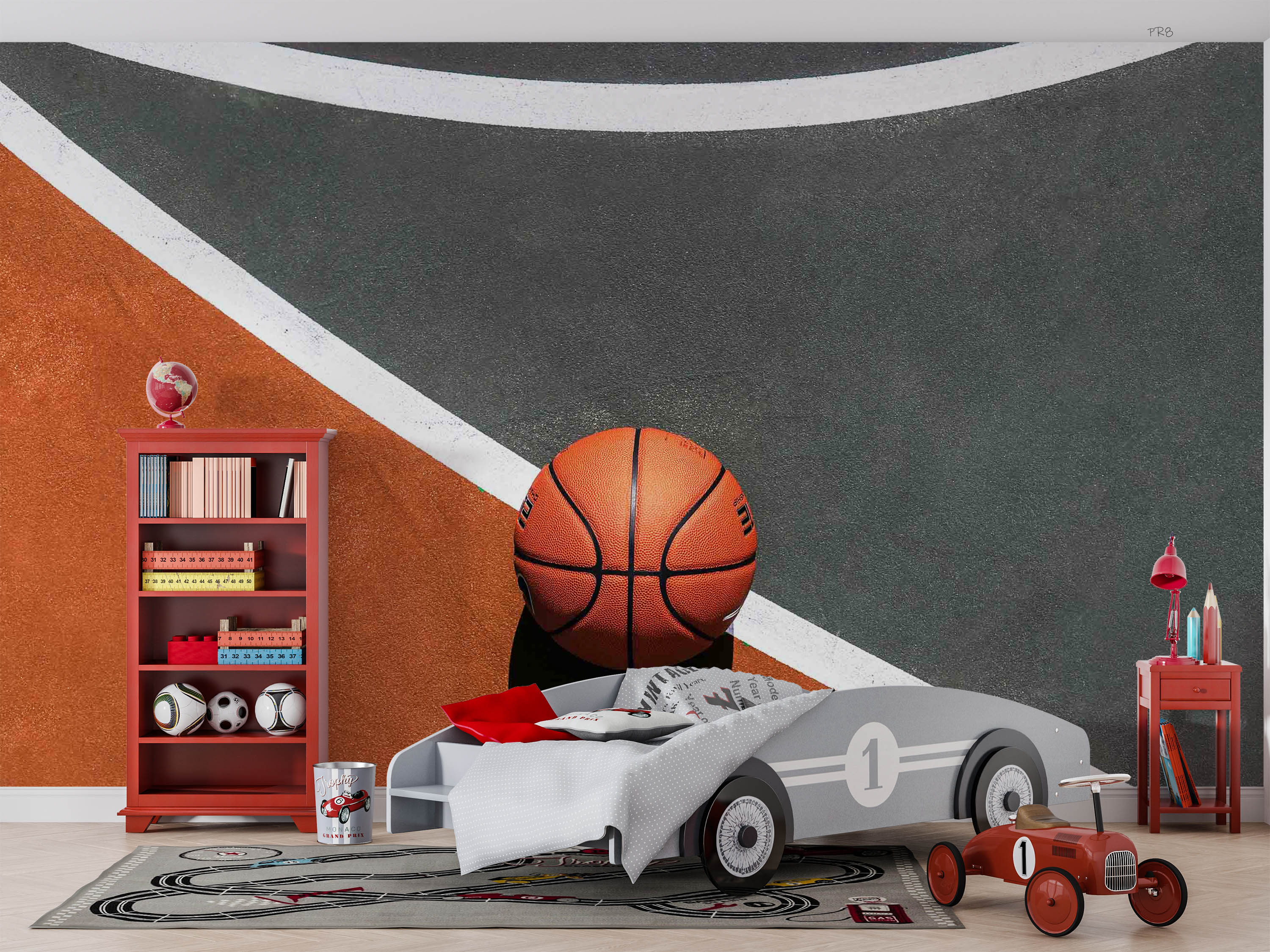 Basketball Court Sideline Wallpaper basketball wall mural for bedroom, gym or sports room - view 3
