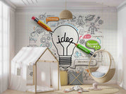 3D Light Bulb Idea Concept Doodle Icon Set Wall Mural Wallpaper GD 4536- Jess Art Decoration