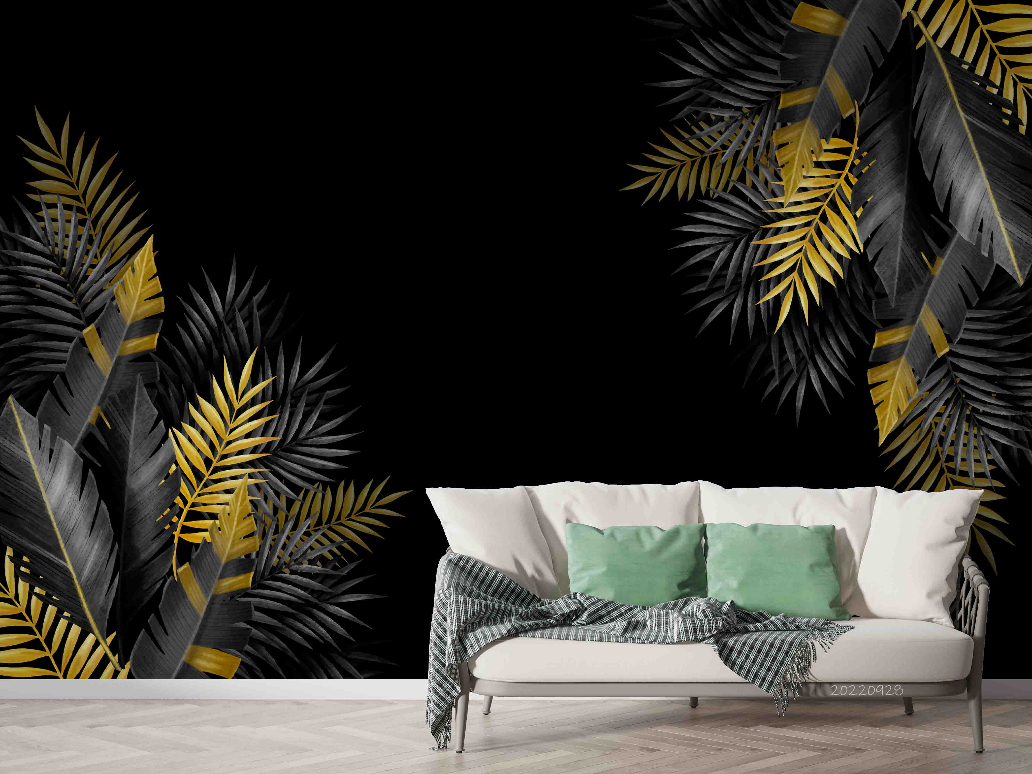 3D Silver Gold Tropical Leaf Frame Wall Mural Wallpaper GD 3337- Jess Art Decoration