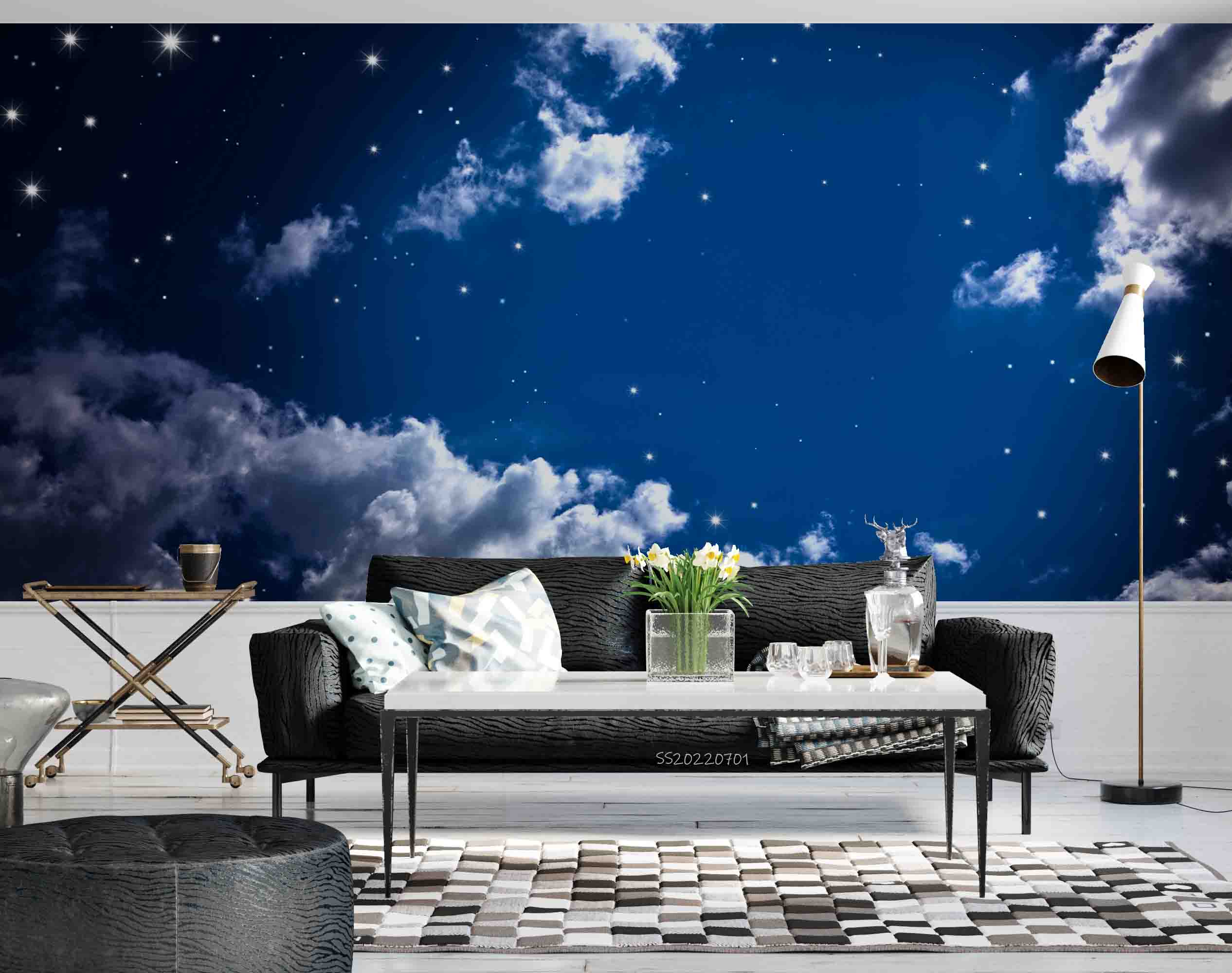3D Night Blue Sky Cloud Stars Scenery Wall Mural Wallpaper GD 5056- Jess Art Decoration