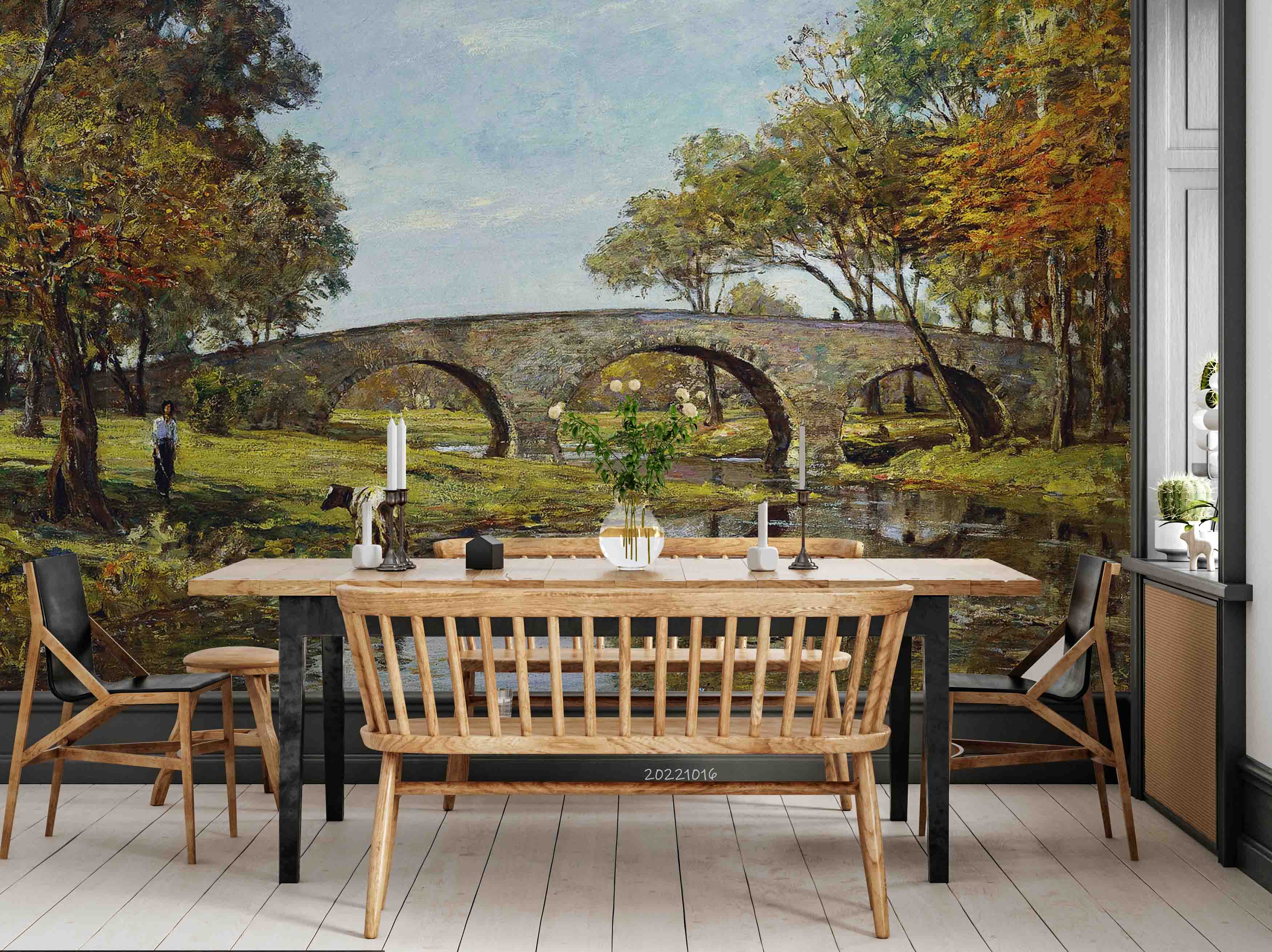 3D Oil Painting Bridge Trees Landscape Wall Mural Wallpaper GD 2981- Jess Art Decoration