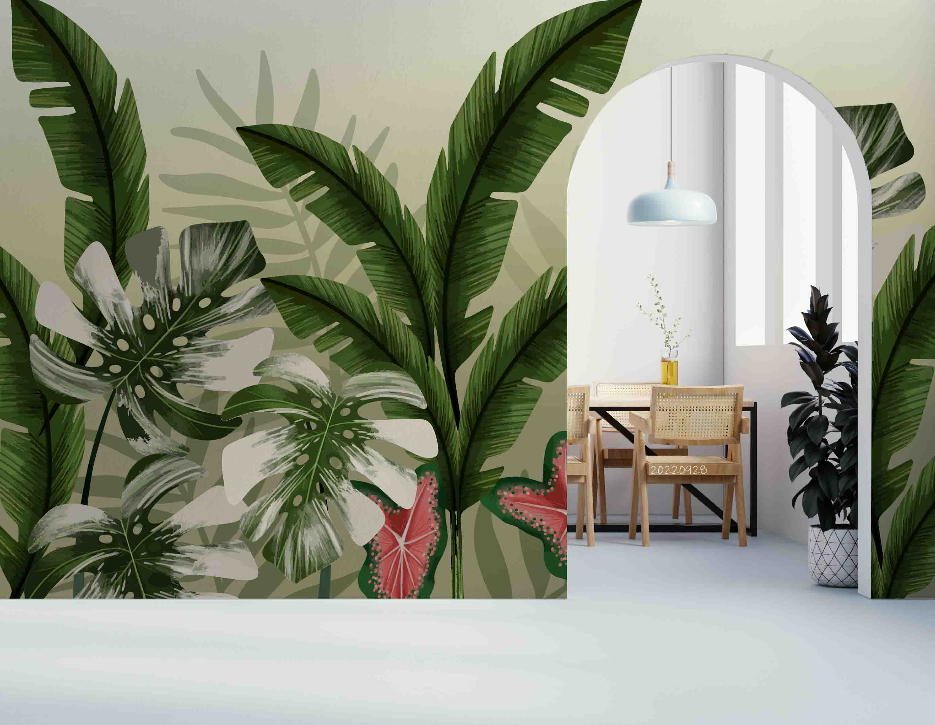 3D Tropical Green Leaves Background Wall Mural Wallpaper GD 3325- Jess Art Decoration