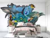 3D Animal Shark Fish Sea Turtle Coral Wall Mural Wallpaper YXL 18- Jess Art Decoration