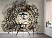 Wall Clock Round Gear Contemporary Wallpaper contemporary street art wall mural for creative room or feature wall - view 2