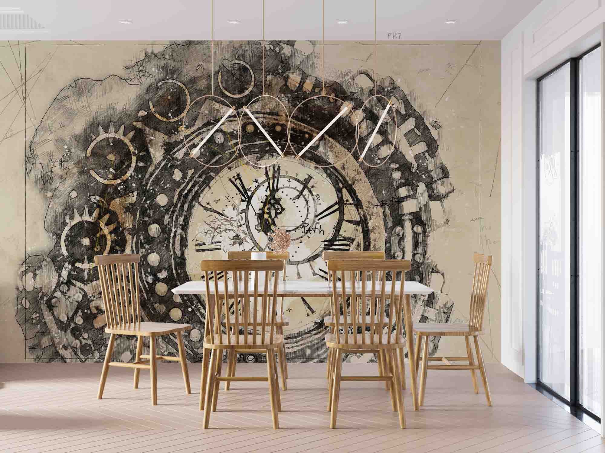 3D Vintage Ink Clocks Wall Mural Wallpaper GD 4442- Jess Art Decoration