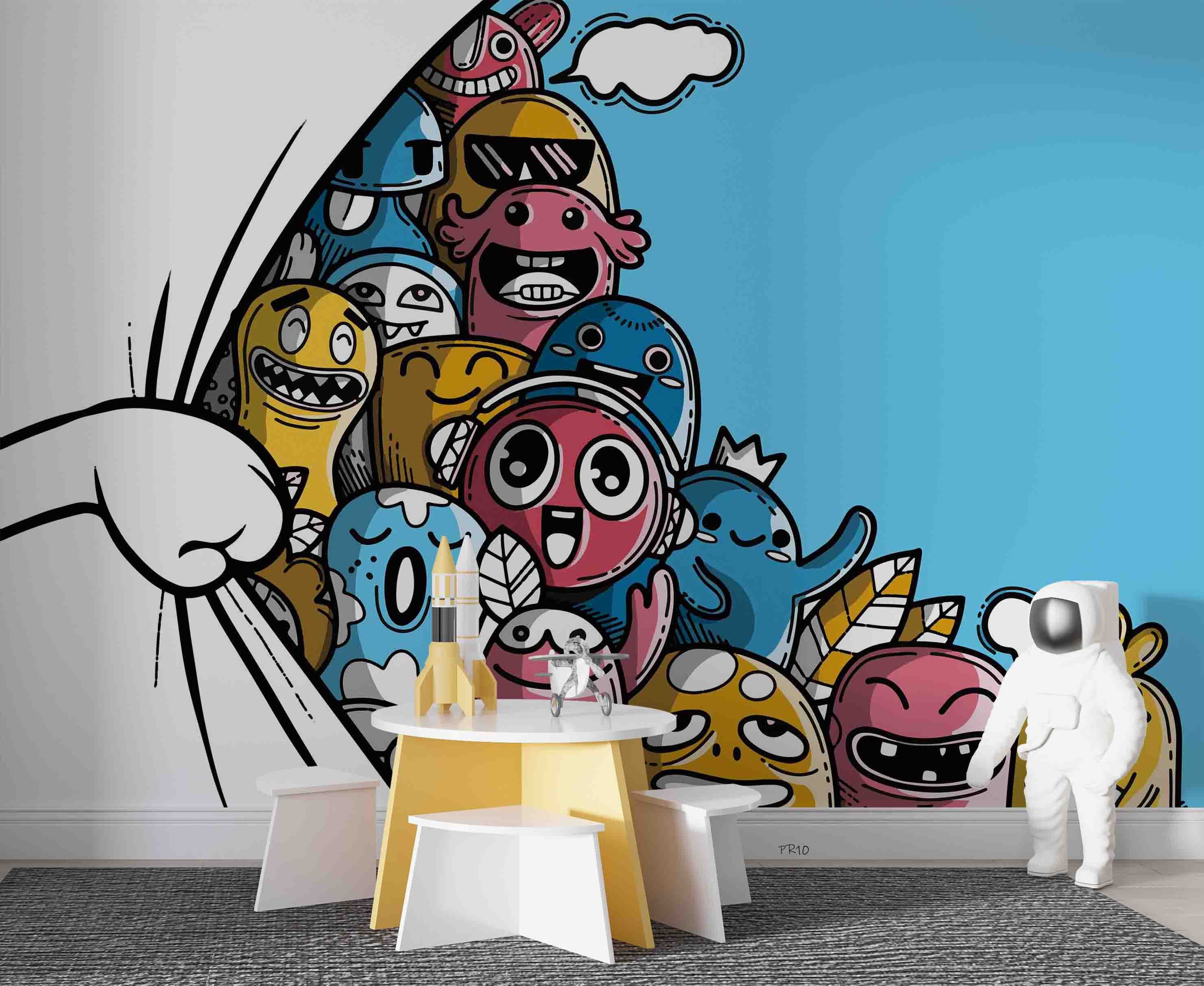 Abstract Graffiti Funny Monster Wallpaper urban graffiti wall mural for teen room, studio or feature wall - view 5
