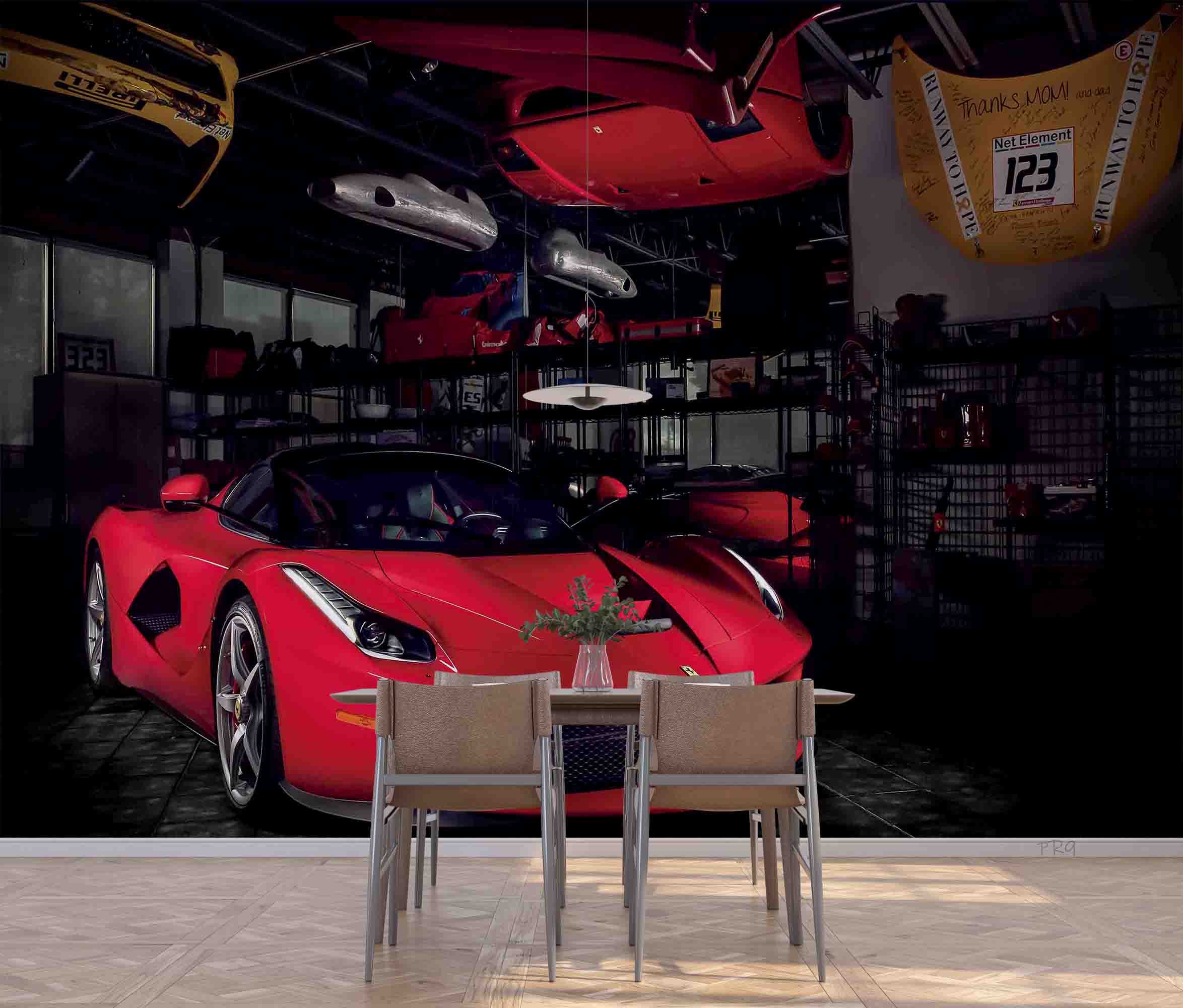 3D Red Ferrari Sports Car Wall Mural Wallpaper GD 4698- Jess Art Decoration