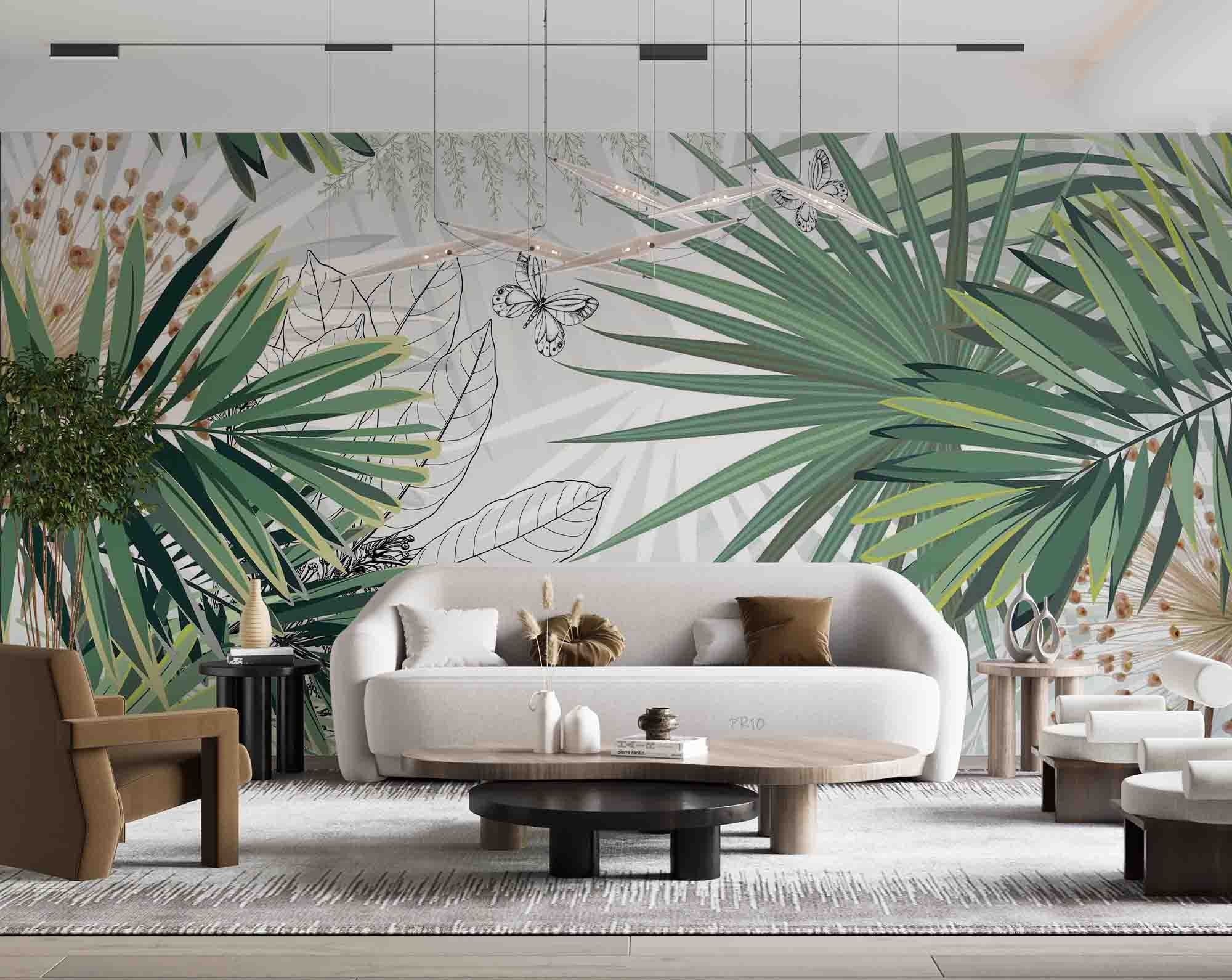 3D Tropical Plant Green Leaf Wall Mural Wallpaper GD 4736- Jess Art Decoration