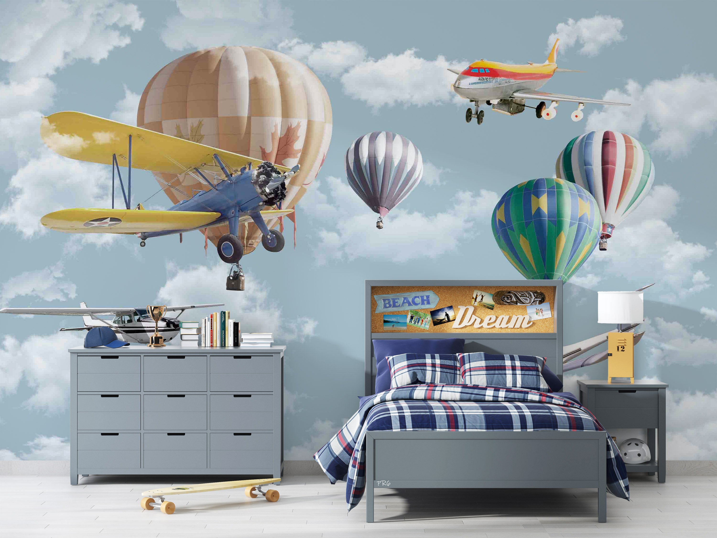 3D Aircraft Balloon Sky Cloud Wall Mural Wallpaper YXL 10- Jess Art Decoration