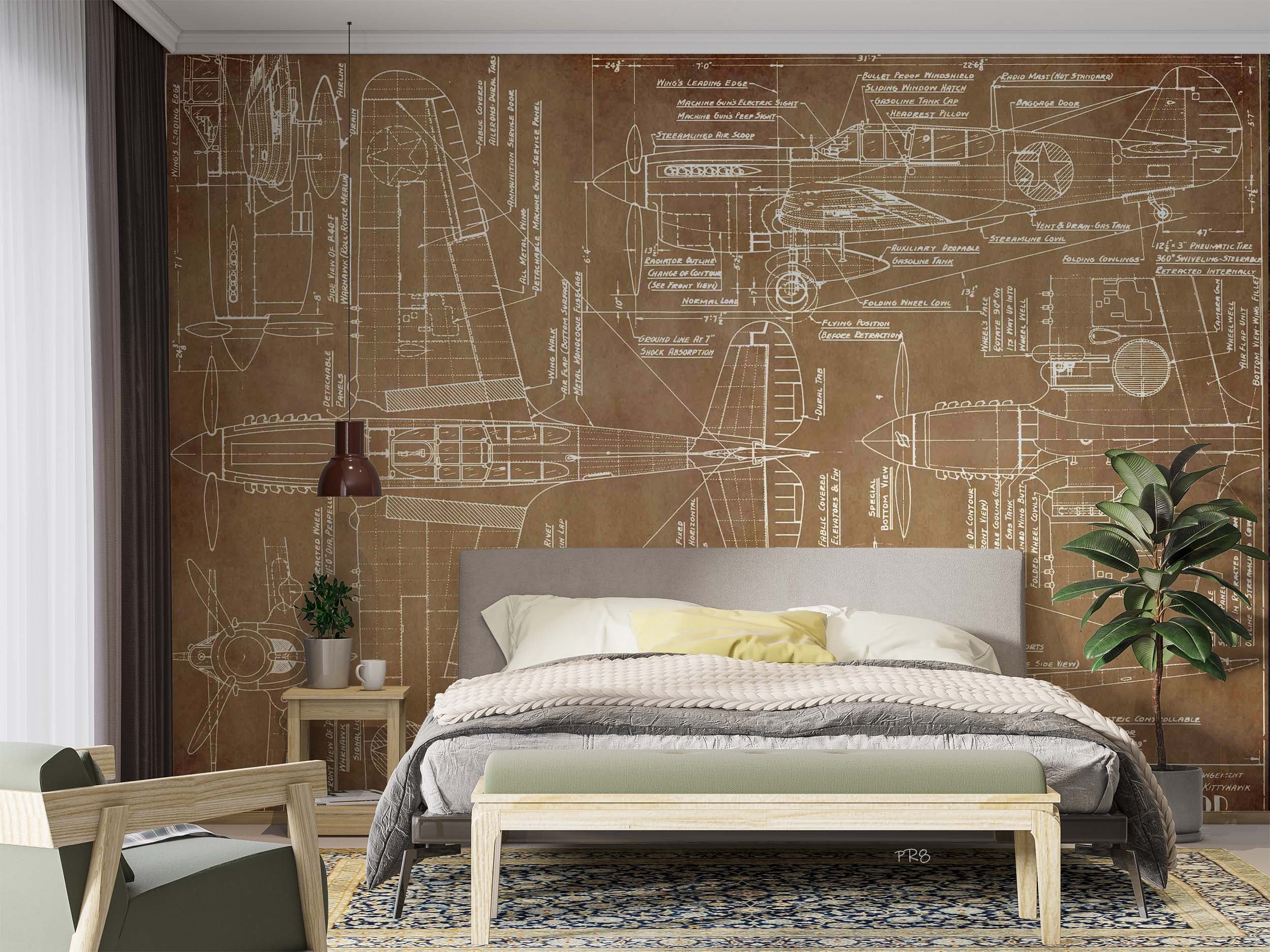 3D Aircraft Design Drawings Wall Mural Wallpaper GD 4572- Jess Art Decoration