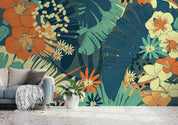 3D Hand Drawn Colorful Tropical Plant Leaf Floral Wall Mural Wallpaper GD 3378- Jess Art Decoration