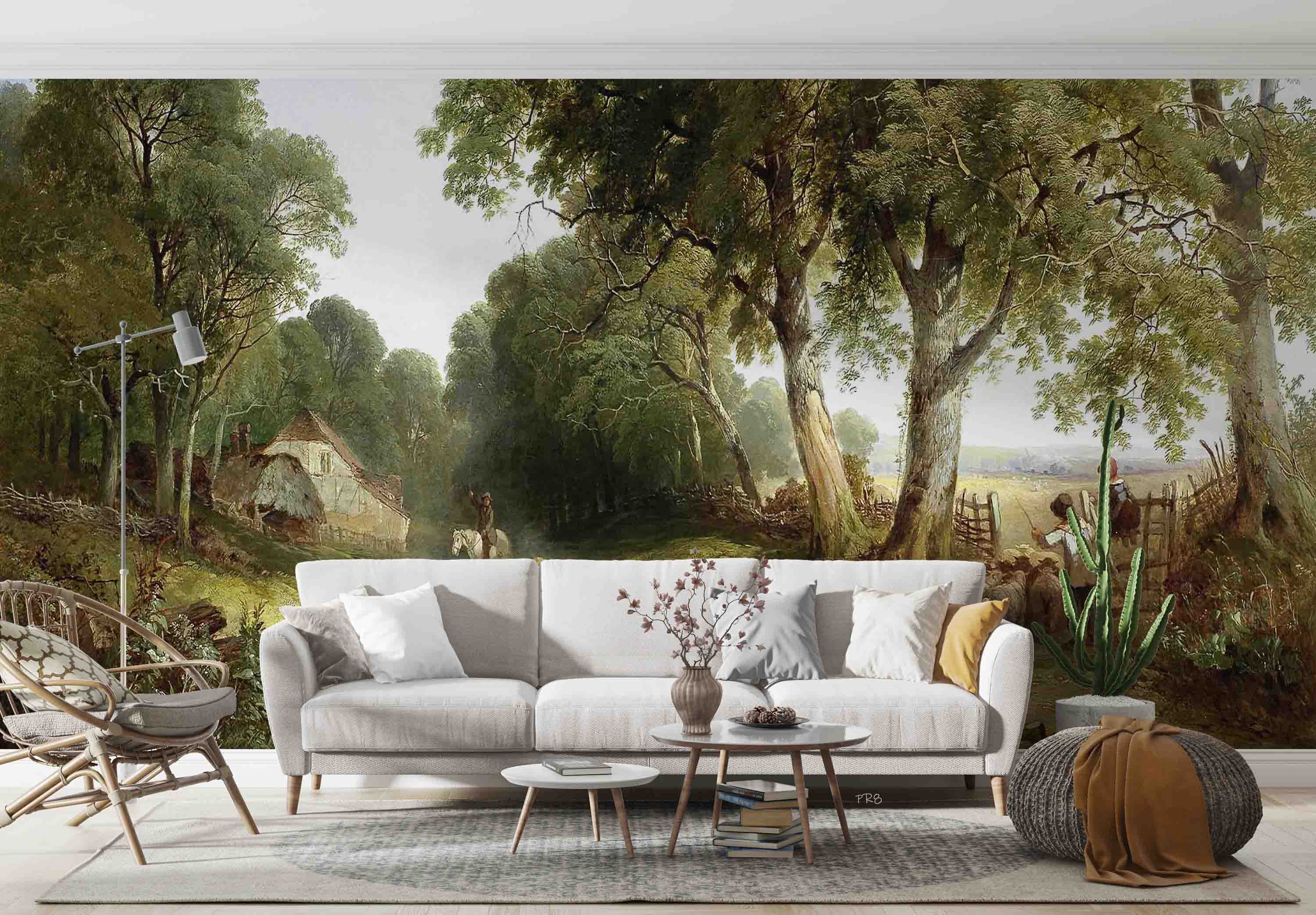 3D Oil Painting Village Flock Scenery Wall Mural Wallpaper GD 4533- Jess Art Decoration