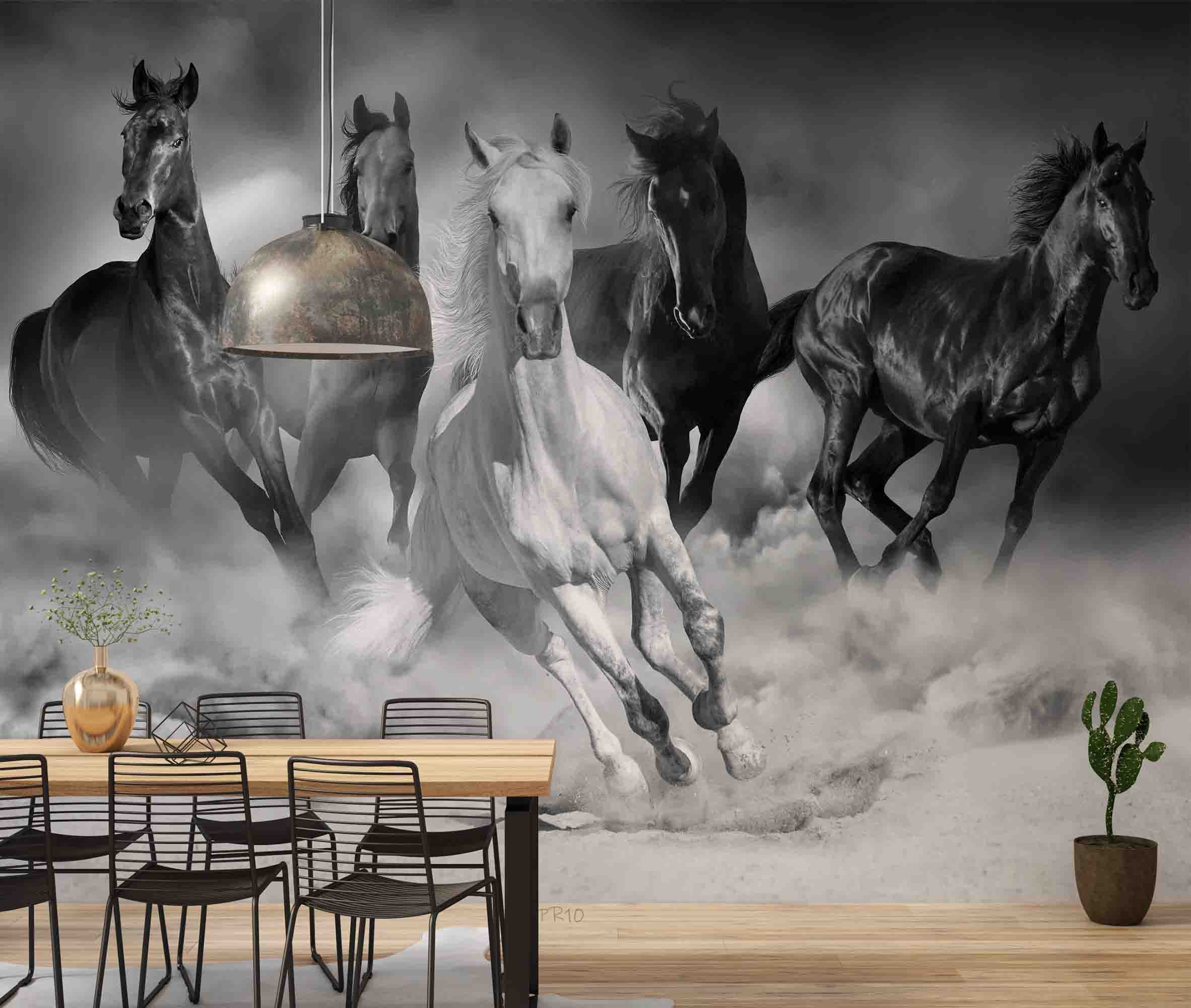 3D Five Horses Running Desert Dust Wall Mural Wallpaper GD 4761- Jess Art Decoration