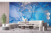3D Bright Blue Marble bright blue marble artwork wall mural wallpaper for living room - view 6