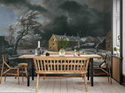3D Oil Painting Winter House Trees Rural Scenery Wall Mural Wallpaper GD 3010- Jess Art Decoration