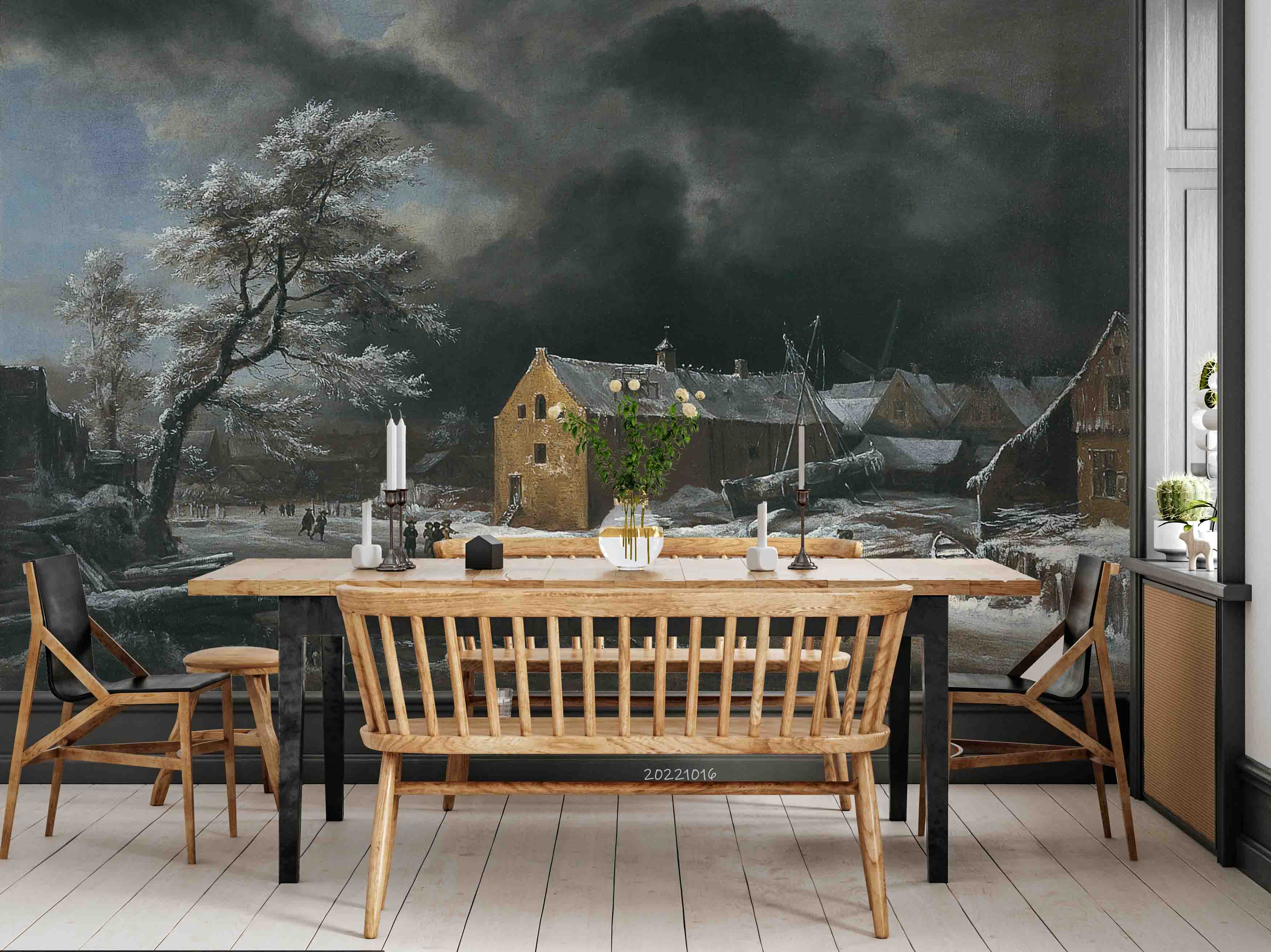 3D Oil Painting Winter House Trees Rural Scenery Wall Mural Wallpaper GD 3010- Jess Art Decoration