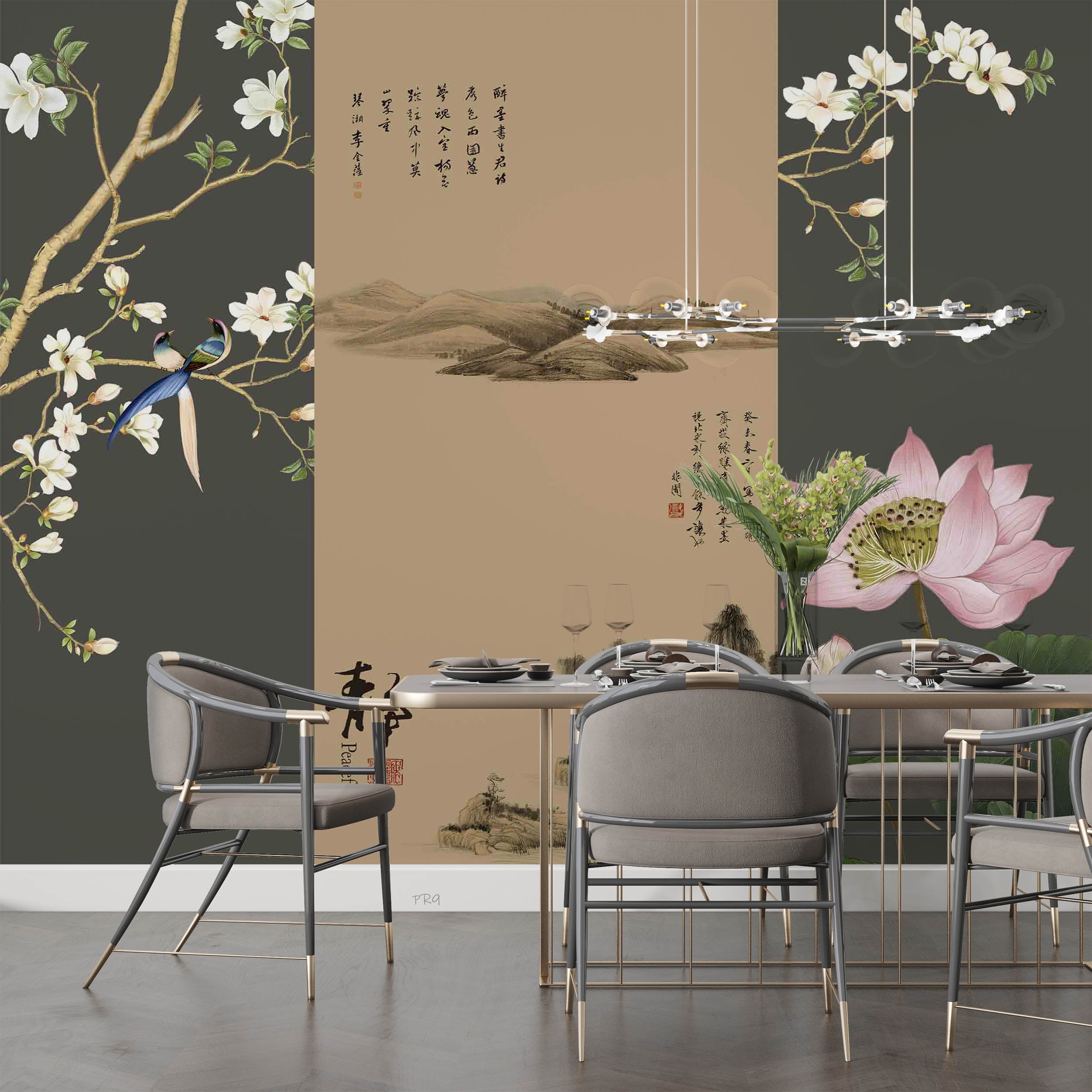 3D Chinese Landscape Painting Magnolia Bird Lotus Wall Mural Wallpaper GD 4649- Jess Art Decoration