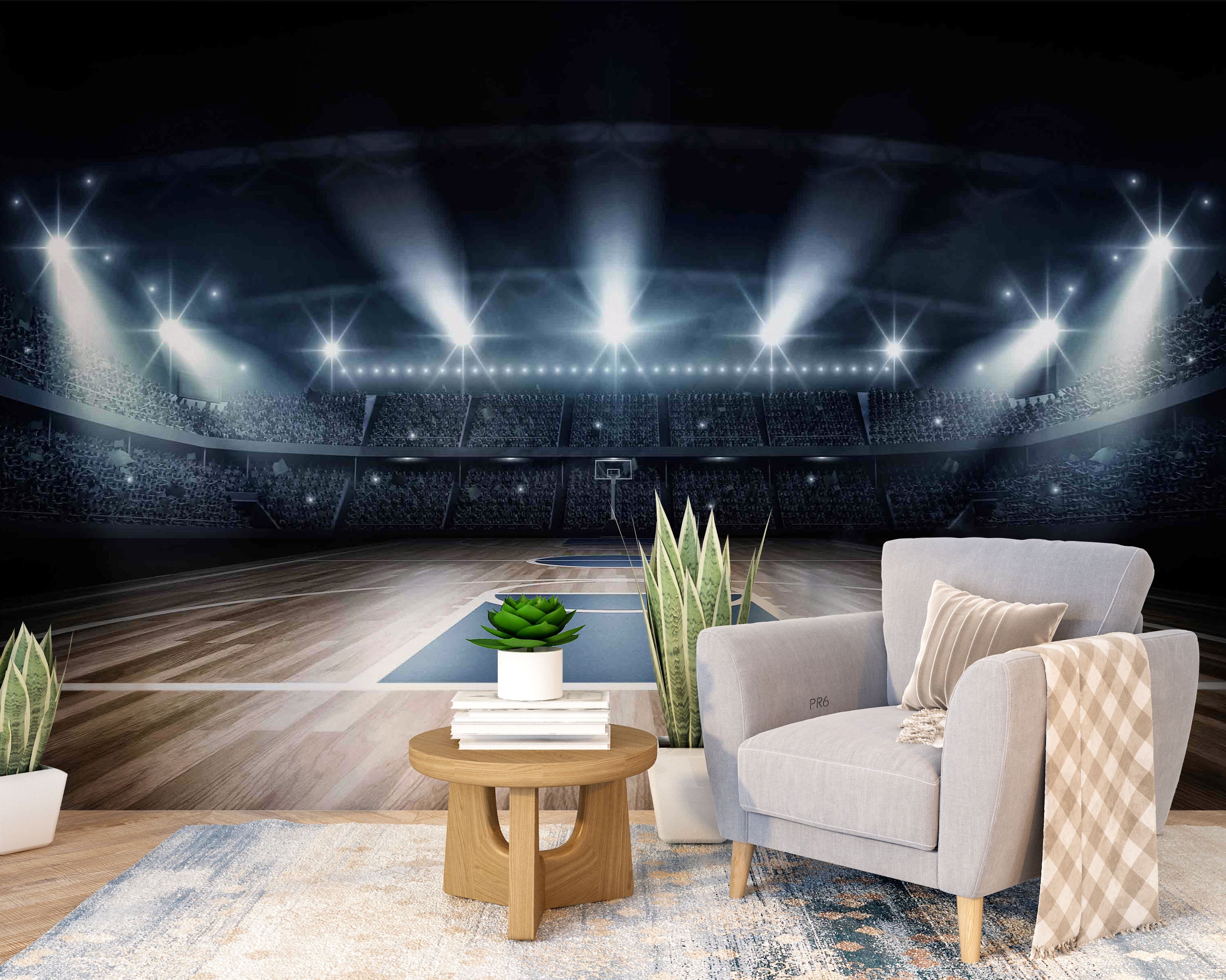 Basketball Court Lamplight Floor Wallpaper basketball wall mural for bedroom, gym or sports room - view 5