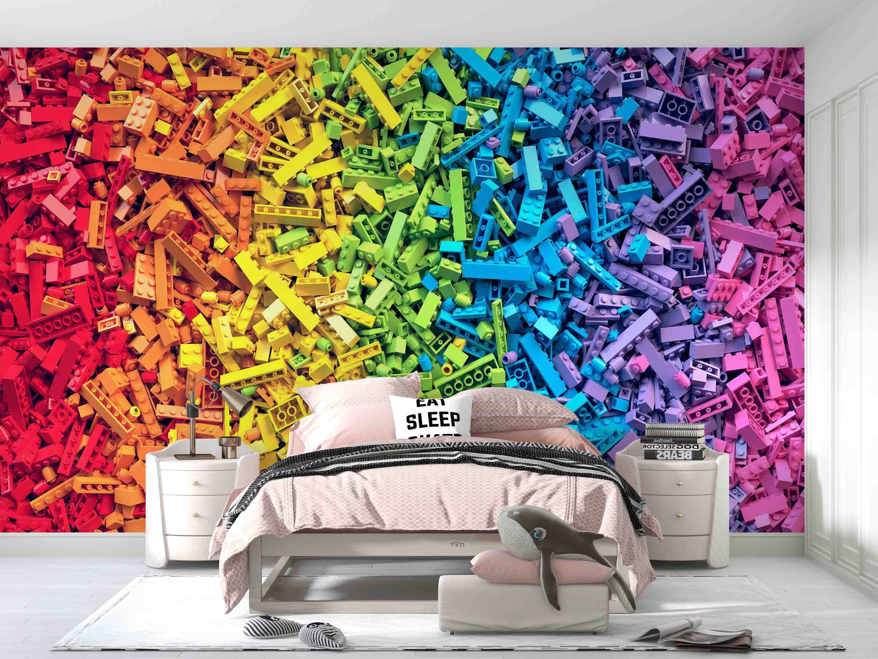 Rainbow Toy Bricks Background Urban Wallpaper urban graffiti wall mural for teen room, studio or feature wall - view 5
