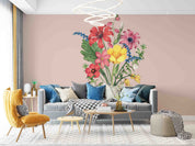 3D Red Daisy Bouquet Pink Background Wall Mural Wallpaper GD 3431- Jess Art Decoration