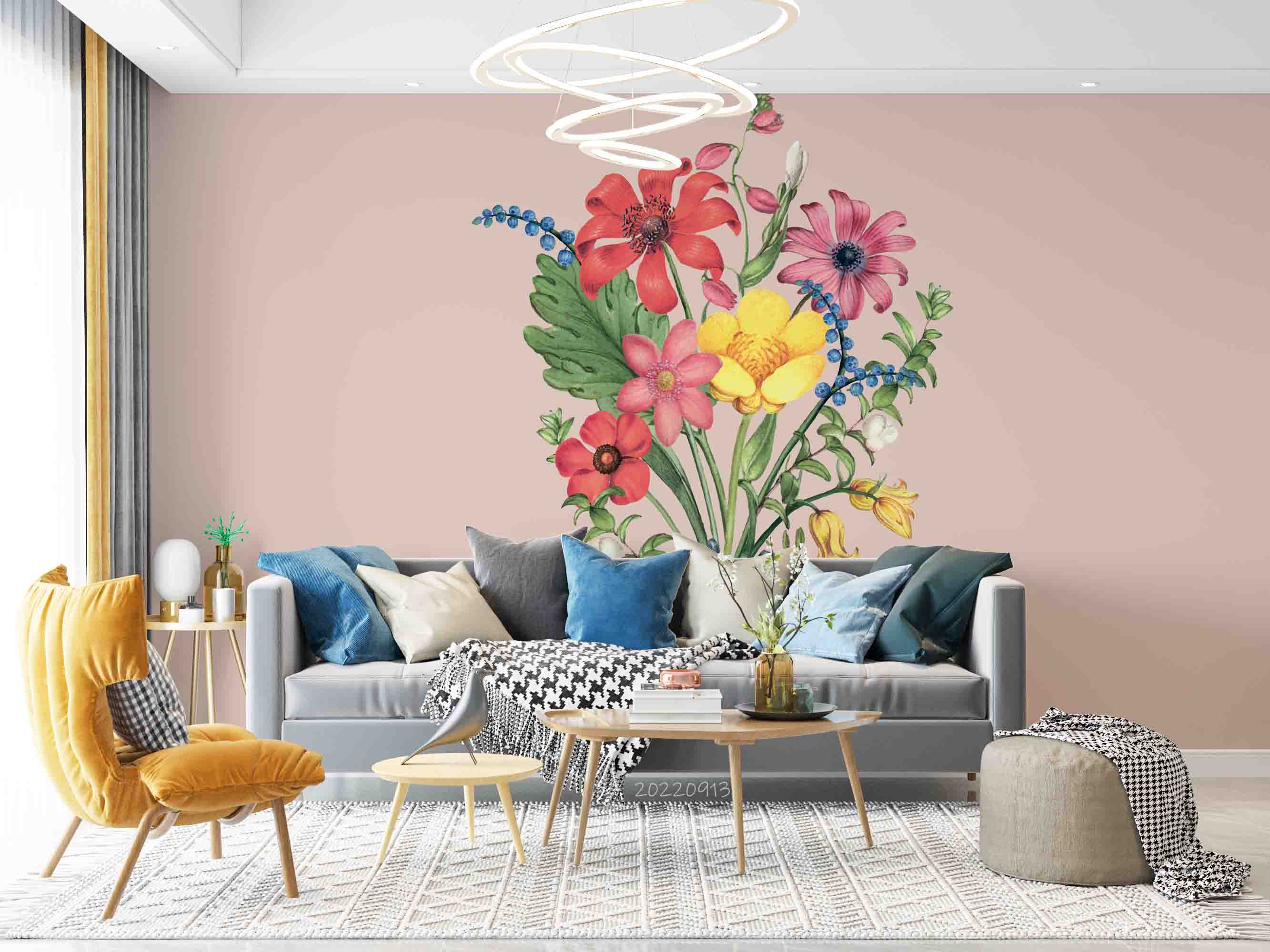 3D Red Daisy Bouquet Pink Background Wall Mural Wallpaper GD 3431- Jess Art Decoration