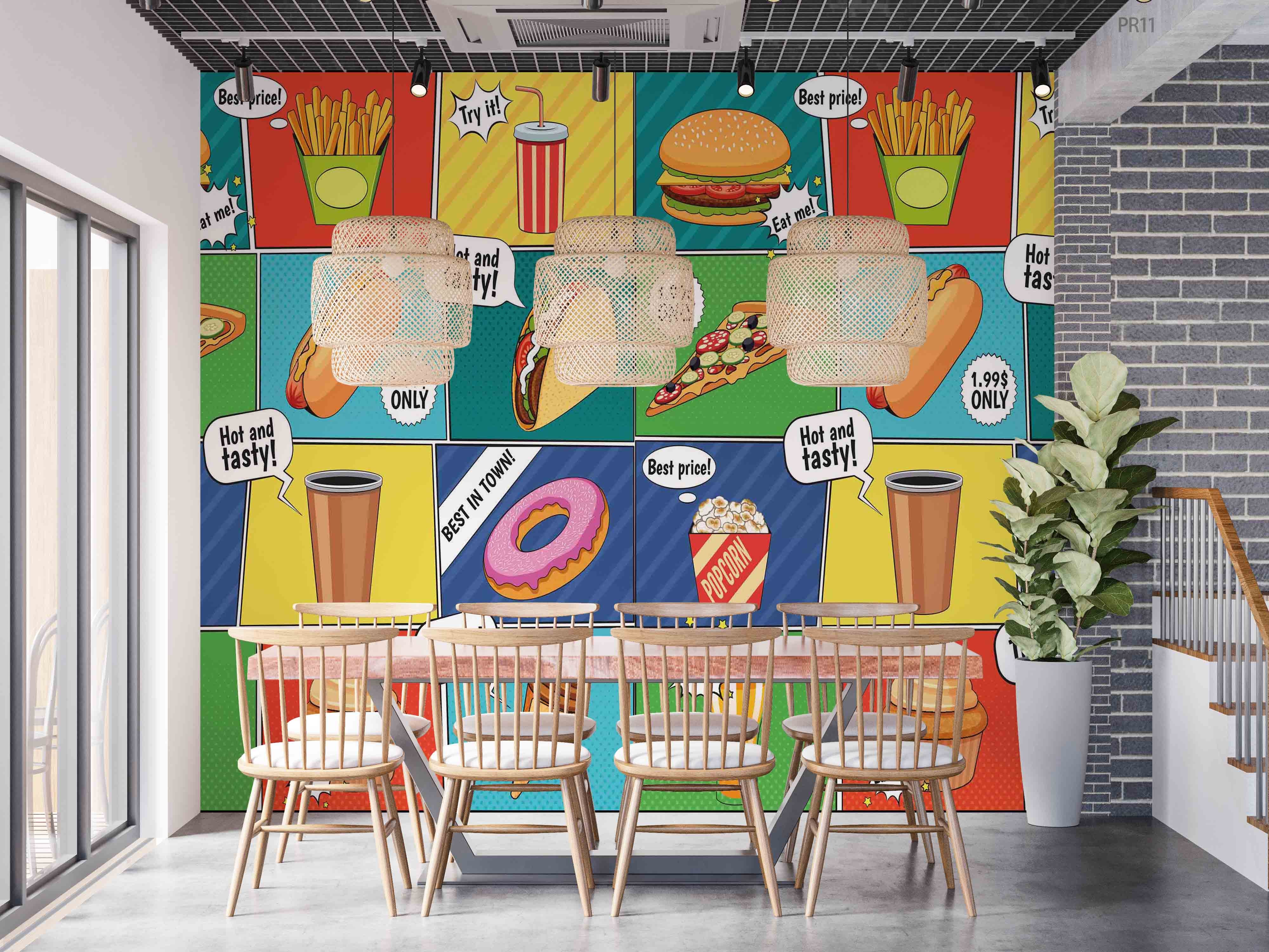 3D Fast Food Comic Colorful Background Advertising Poster Wall Mural Wallpaper GD 4905- Jess Art Decoration