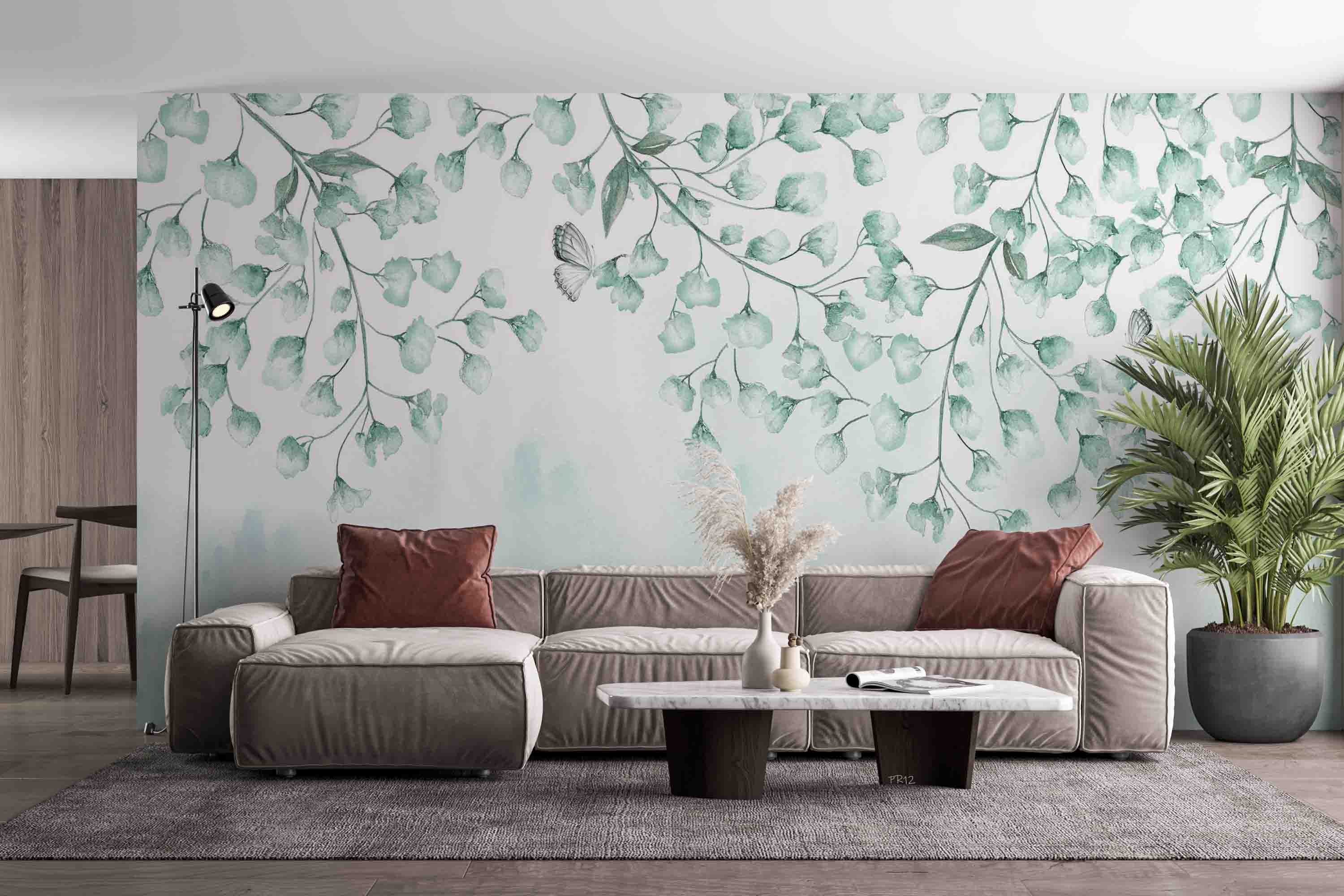 3D Watercolor Branches Leaves Butterfly Wall Mural Wallpaper GD 4945- Jess Art Decoration