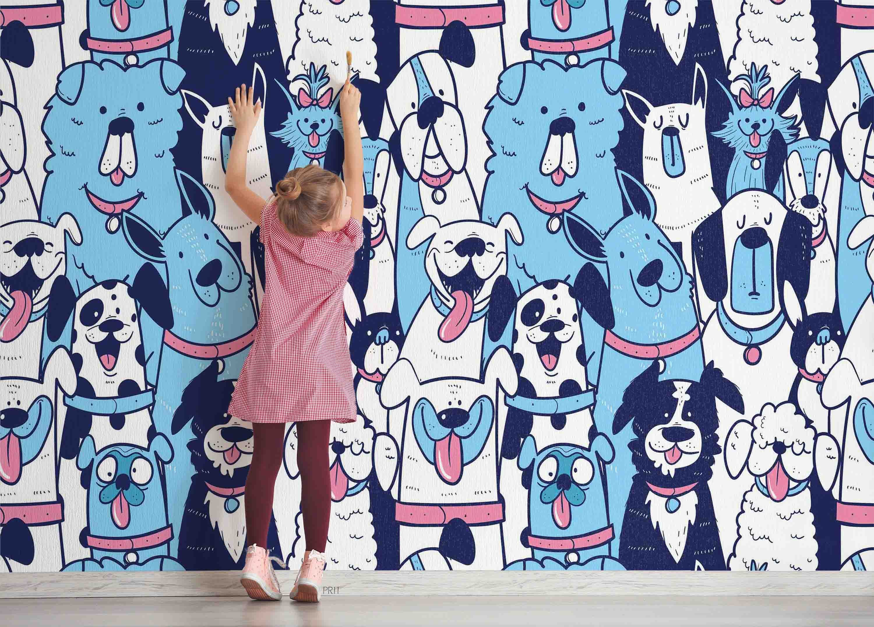 3D Dog Pattern cute dog pattern background wall mural wallpaper for kids room - view 5
