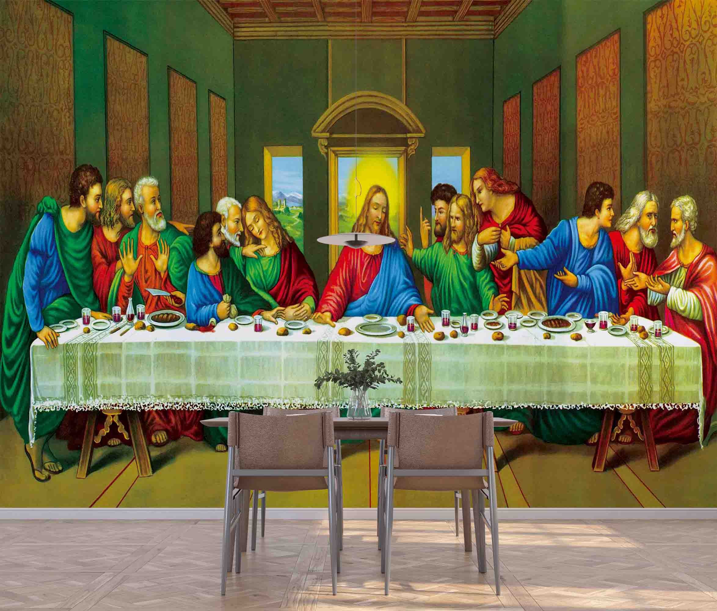 3D Religious Supper Painting classical religious oil painting wall mural wallpaper for dining room - view 5
