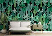 3D Watercolor Cactus Floral Black Background Wall Mural Wallpaper GD 4781- Jess Art Decoration