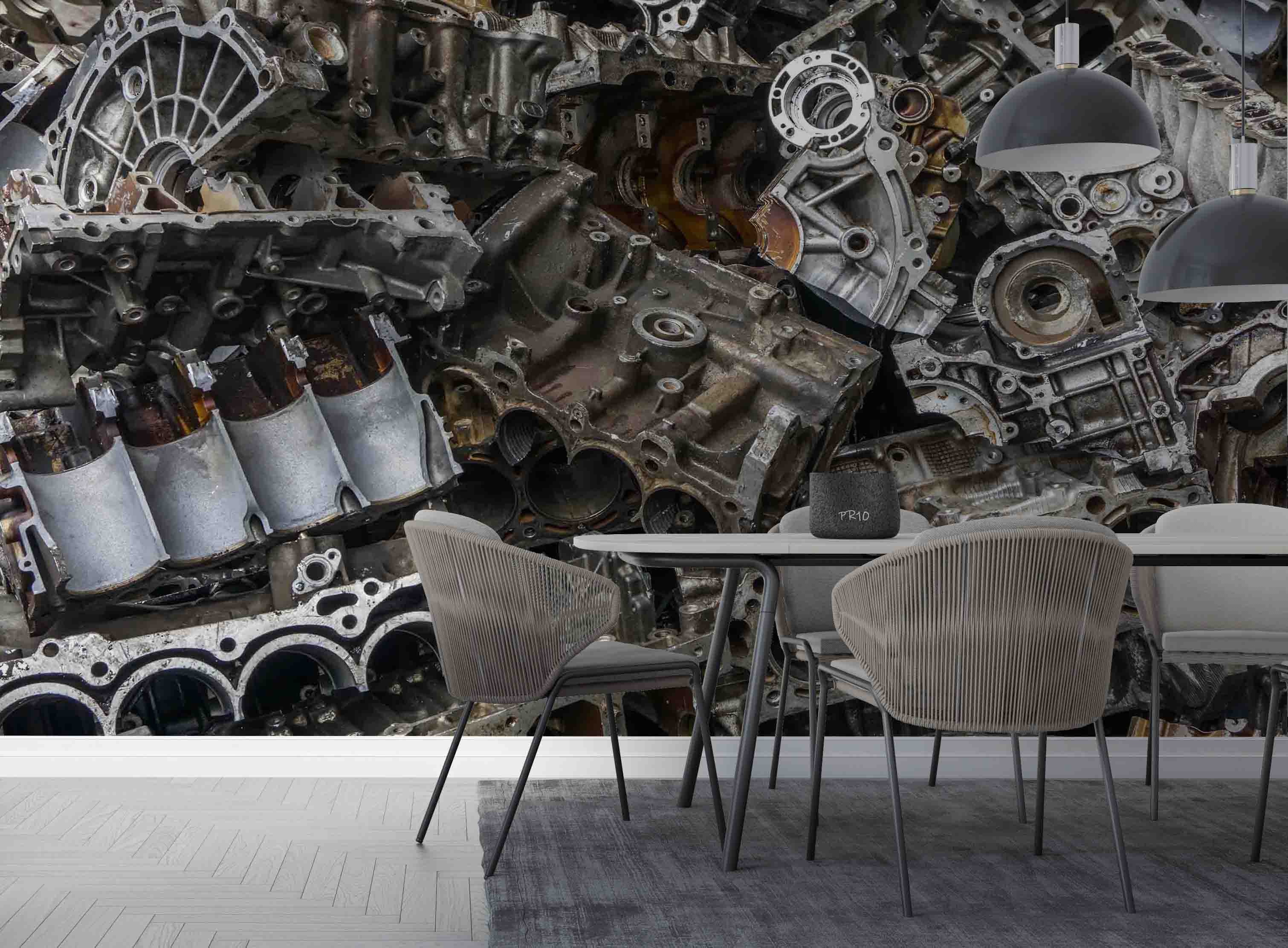 3D Waste Engine Parts Aluminum Cylinder Head Stack Wall Mural Wallpaper GD 4753- Jess Art Decoration