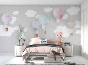 3D Cartoon Cute Animal Hippo Bear Hot Air Balloon Map Wall Mural Wallpaper GD 4765- Jess Art Decoration