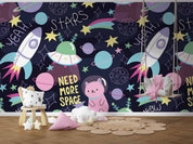 3D Space Cat Pattern space cat cartoon pattern wall mural wallpaper for playroom - view 5