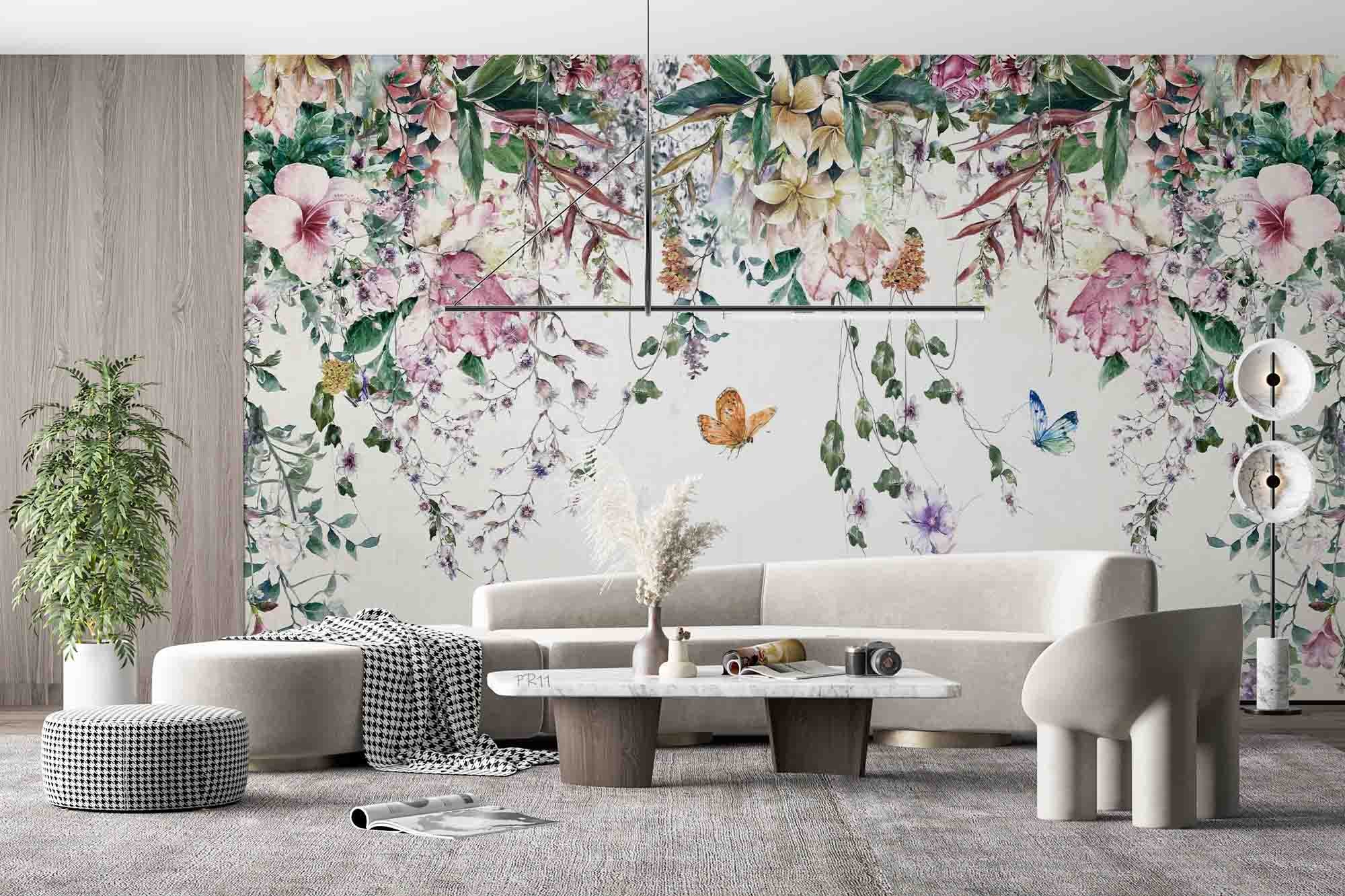 3D Watercolor Floral Leaf Butterfly Wall Mural Wallpaper GD 4867- Jess Art Decoration