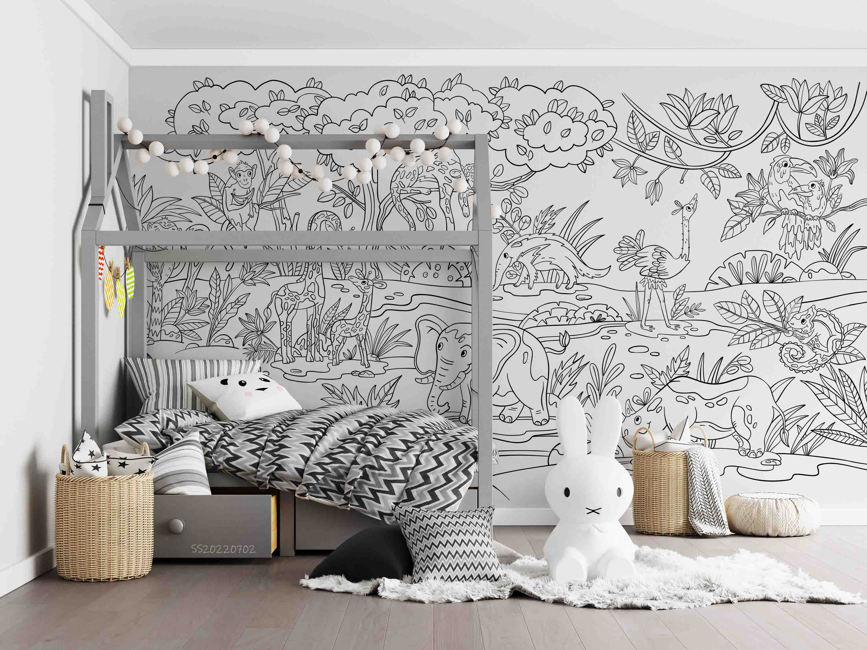 3D Cartoon Graffiti Tropical Animals Birds Trees Wall Mural Wallpaper GD 5104- Jess Art Decoration