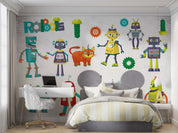 3D Robot Friends colourful robot character pattern wall mural wallpaper for kids room - view 5