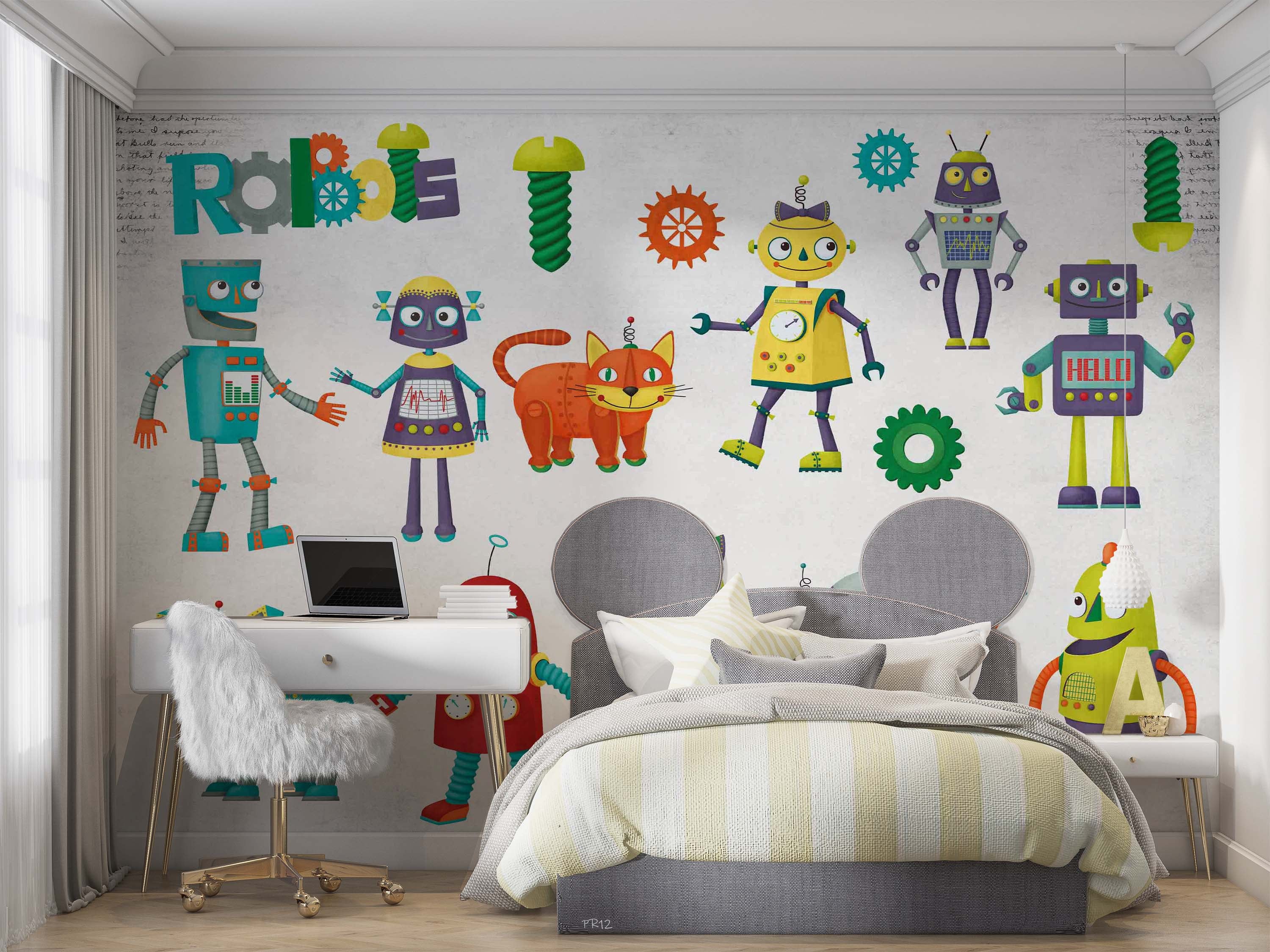 3D Robot Friends colourful robot character pattern wall mural wallpaper for kids room - view 5