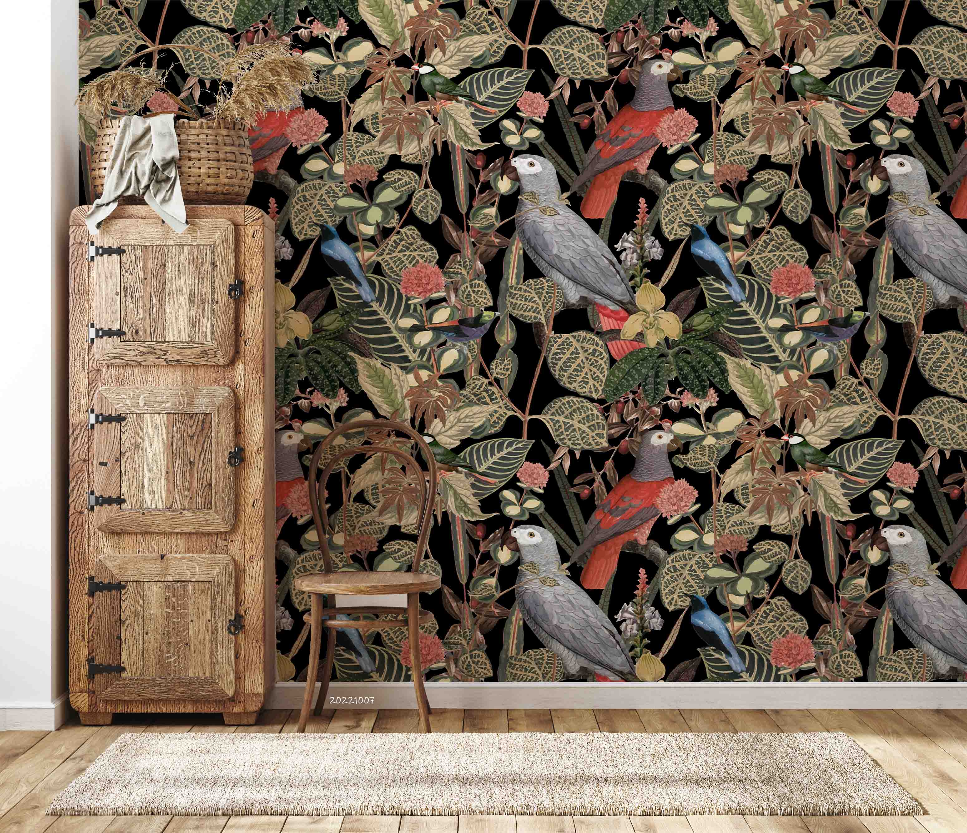 3D Jungle Plant Leaf Animal Birds Wall Mural Wallpaper GD 3241- Jess Art Decoration