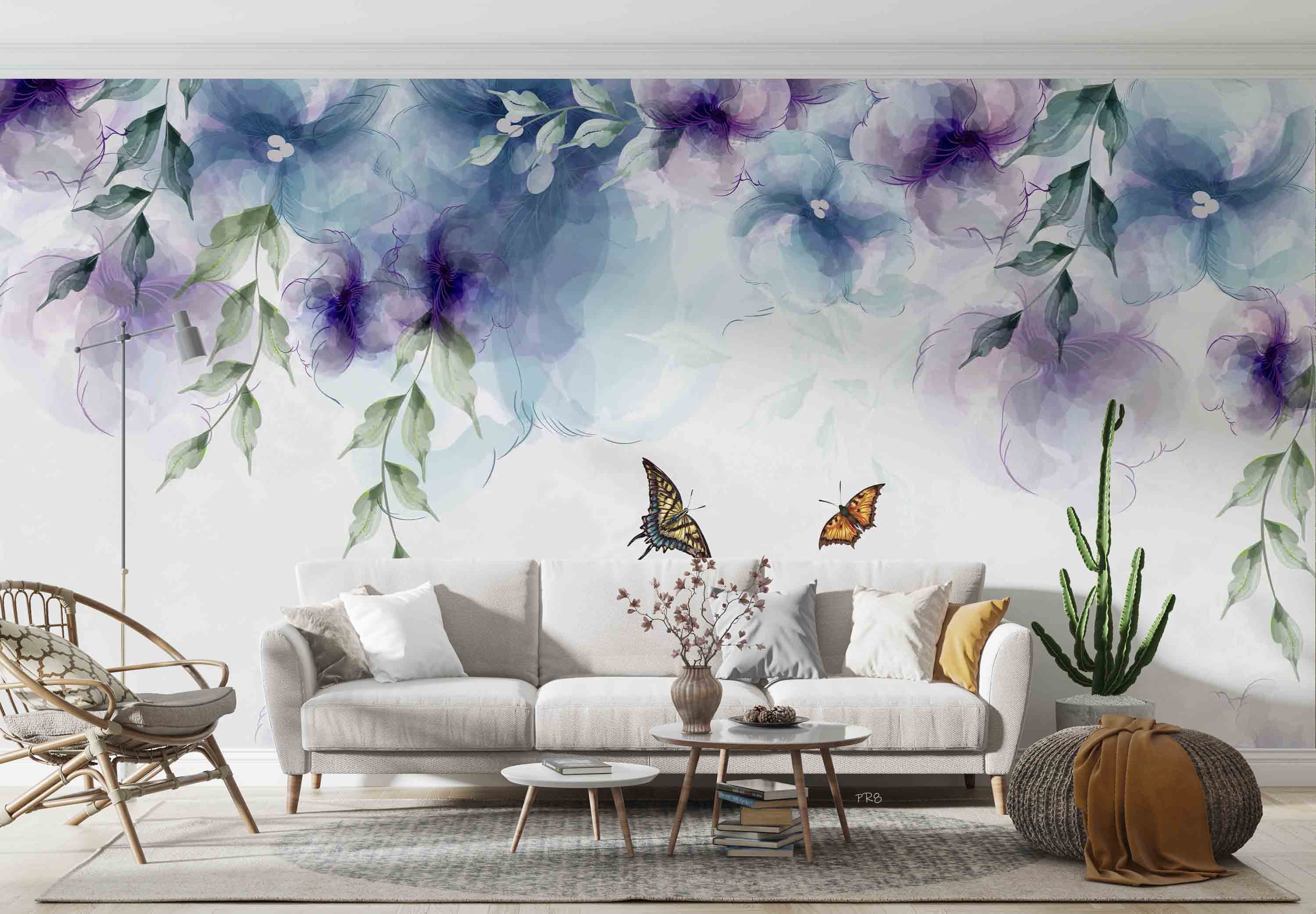 3D Watercolor Floral Leaves Butterfly Wall Mural Wallpaper GD 4531- Jess Art Decoration