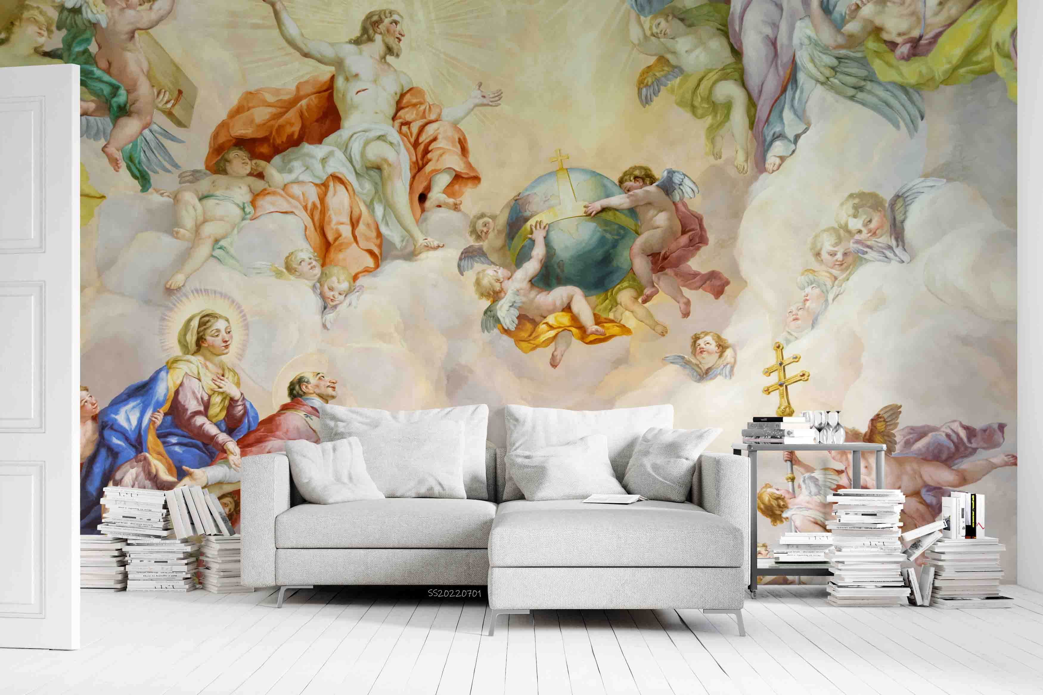3D Saints Angels Fresco St Charles Church Wall Mural Wallpaper GD 5039- Jess Art Decoration