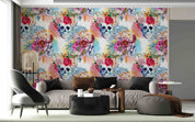 3D Watercolor Peony Skull Wreath Pattern Wall Mural Wallpaper GD 5193- Jess Art Decoration