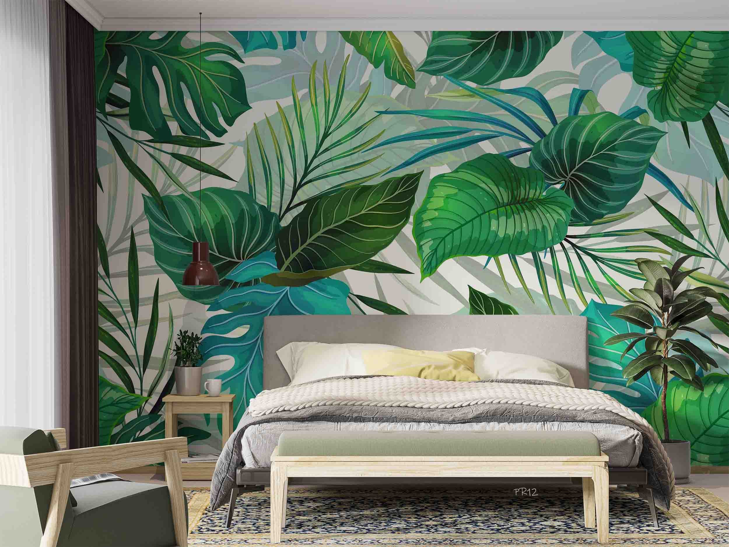 3D Watercolor Tropical Green Leaf Wall Mural Wallpaper GD 4928- Jess Art Decoration