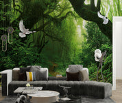 3D Forest Green Trees Path Sunshine Pigeon Wall Mural Wallpaper GD 4812- Jess Art Decoration